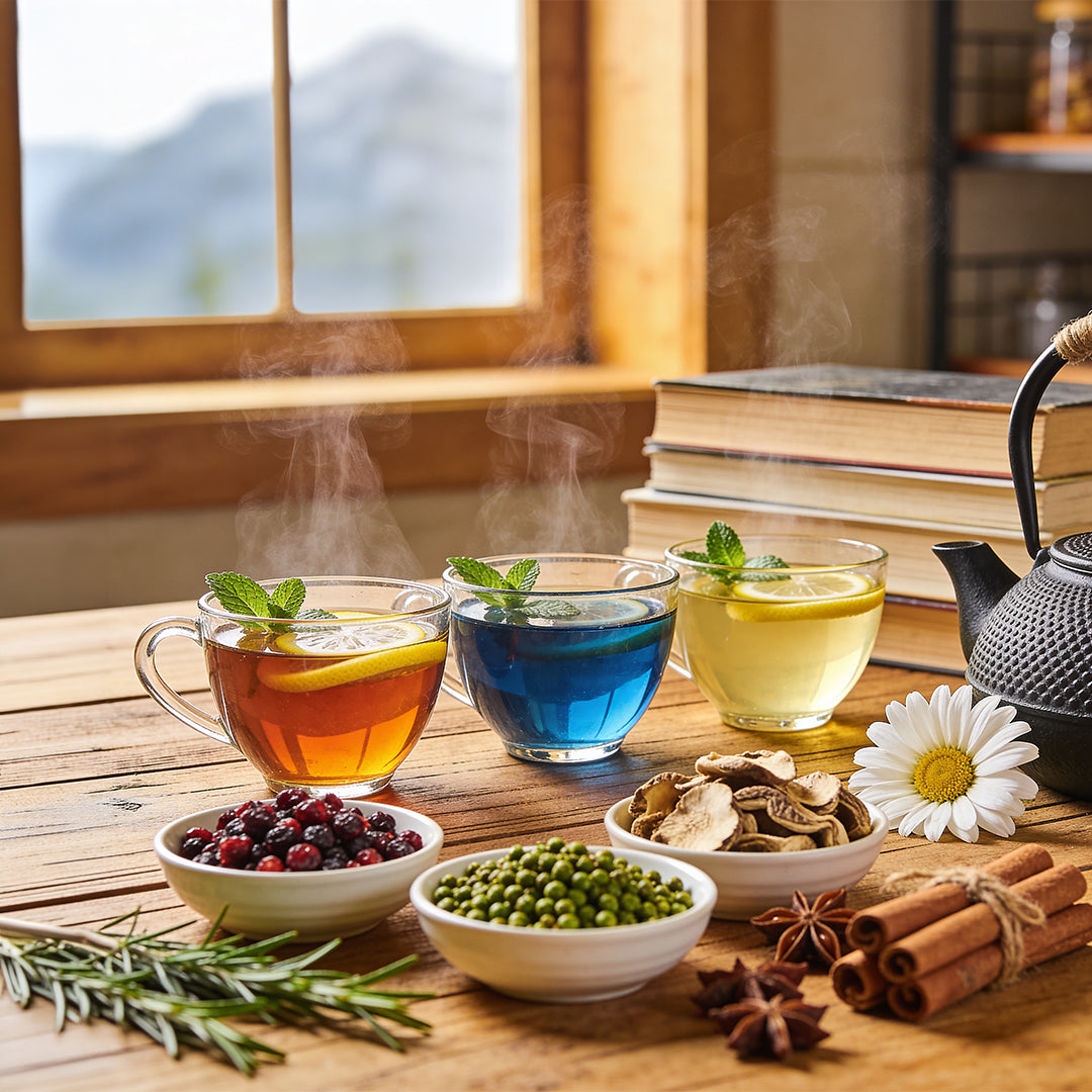 Herbal tea guide with black tea, green tea, and floral infusions