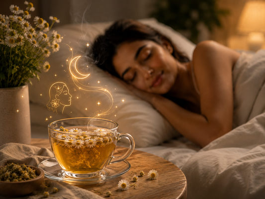 Chamomile tea and restful sleep supporting the skin's natural overnight repair process