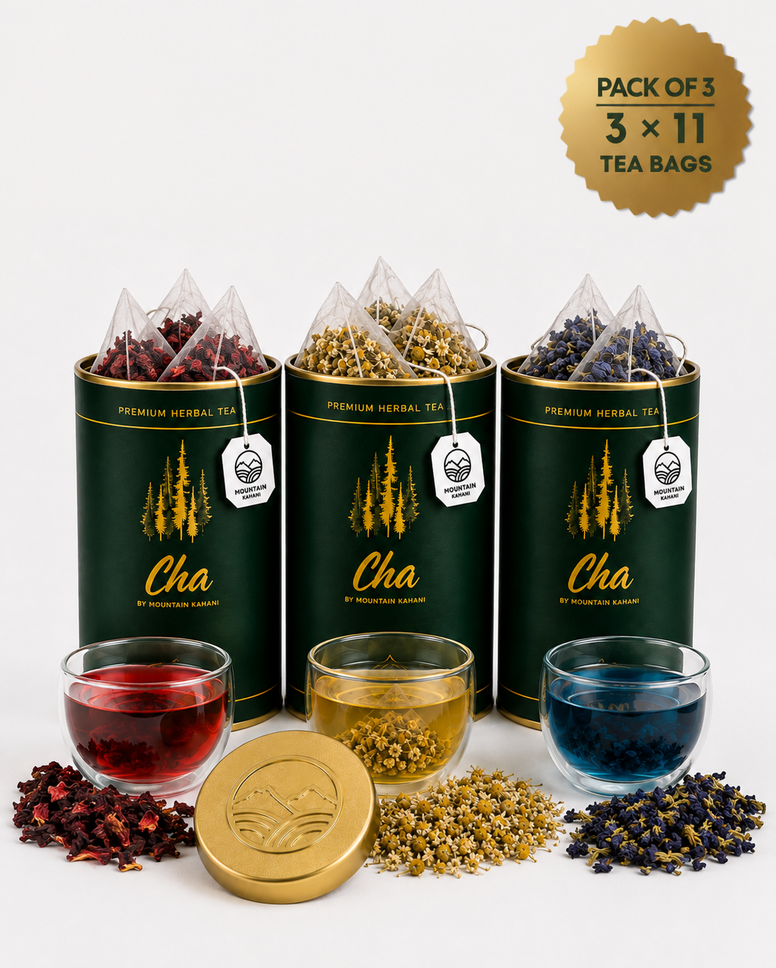 Discovery Trio — Hibiscus, Aprajita & Chamomile (Tea Bags)